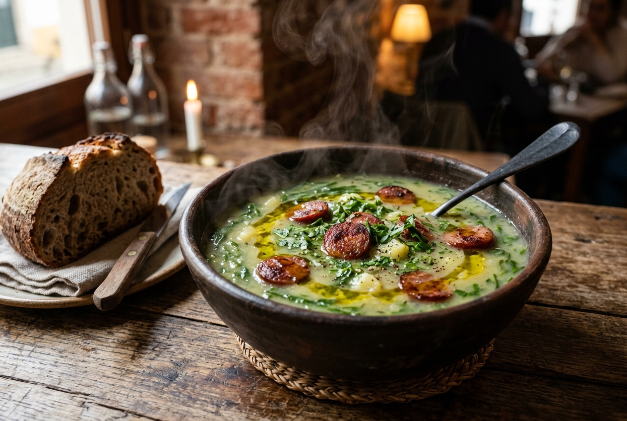 Caldo Verde Tradicional com Couve Fininha e Calabresa